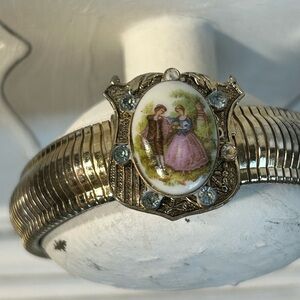 Vintage Gold Bracelet with Painted Cameo
